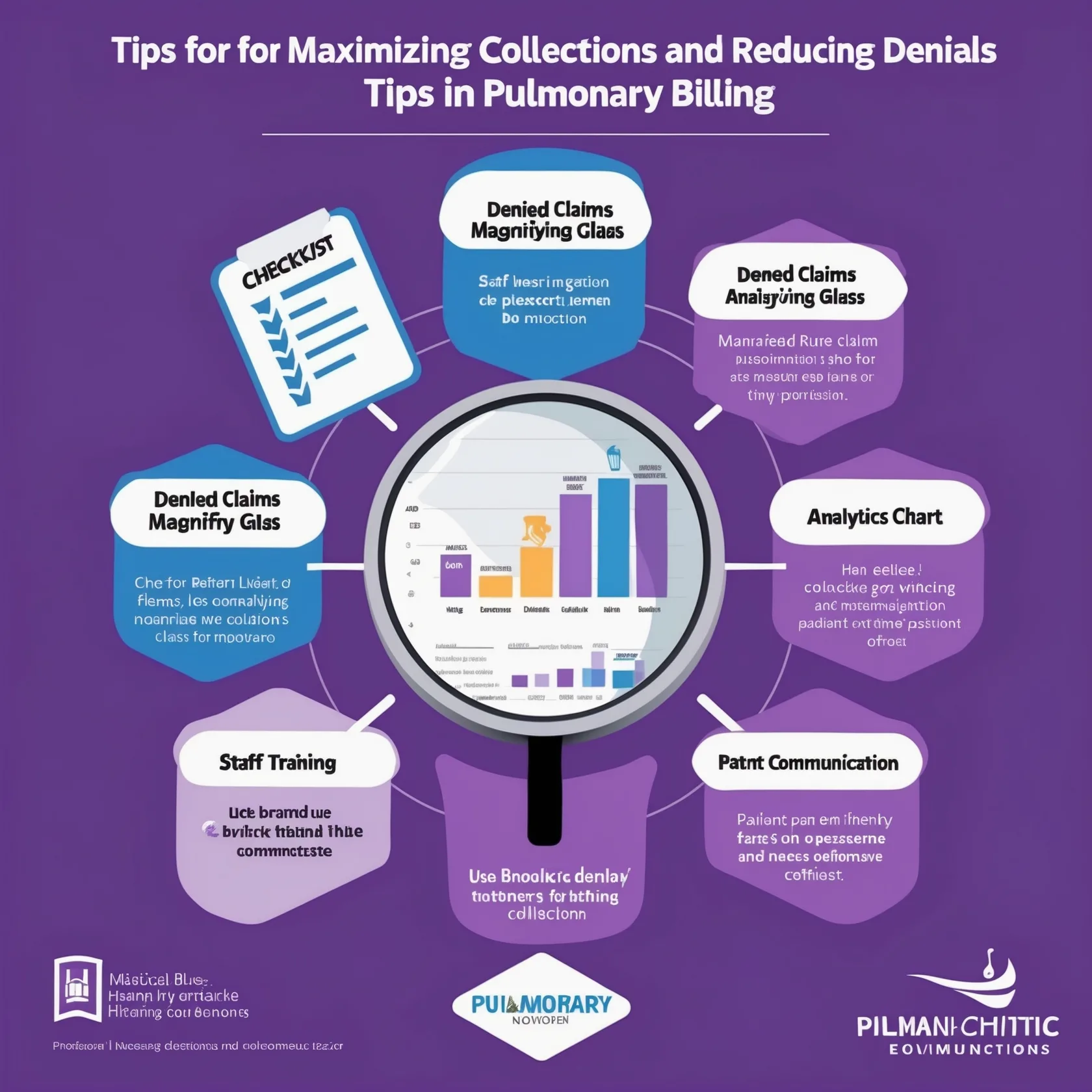 Infographic with tips for maximizing pulmonary collections and reducing denials.