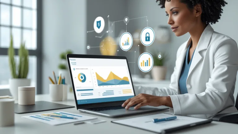 Mental health practice manager reviewing a revenue dashboard with denial, AR, and compliance indicators.